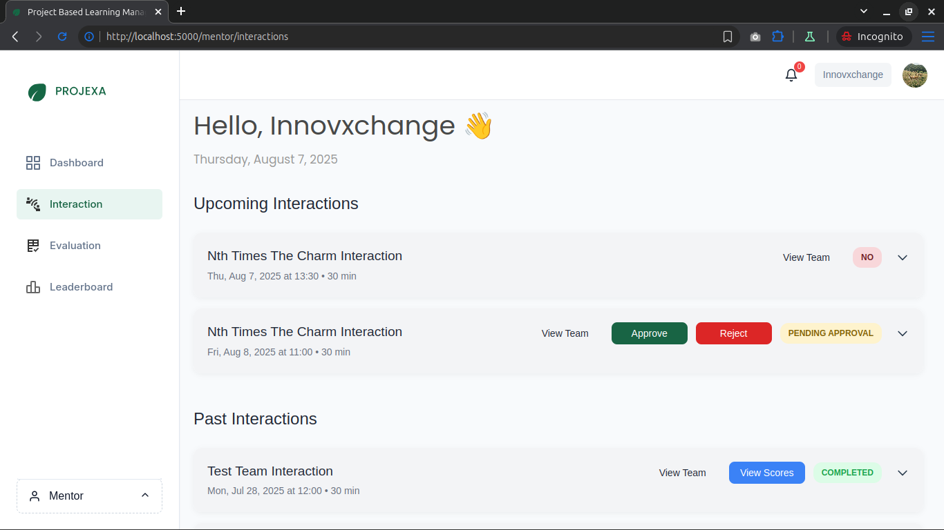 Projexa LMS Interaction Request Dashboard