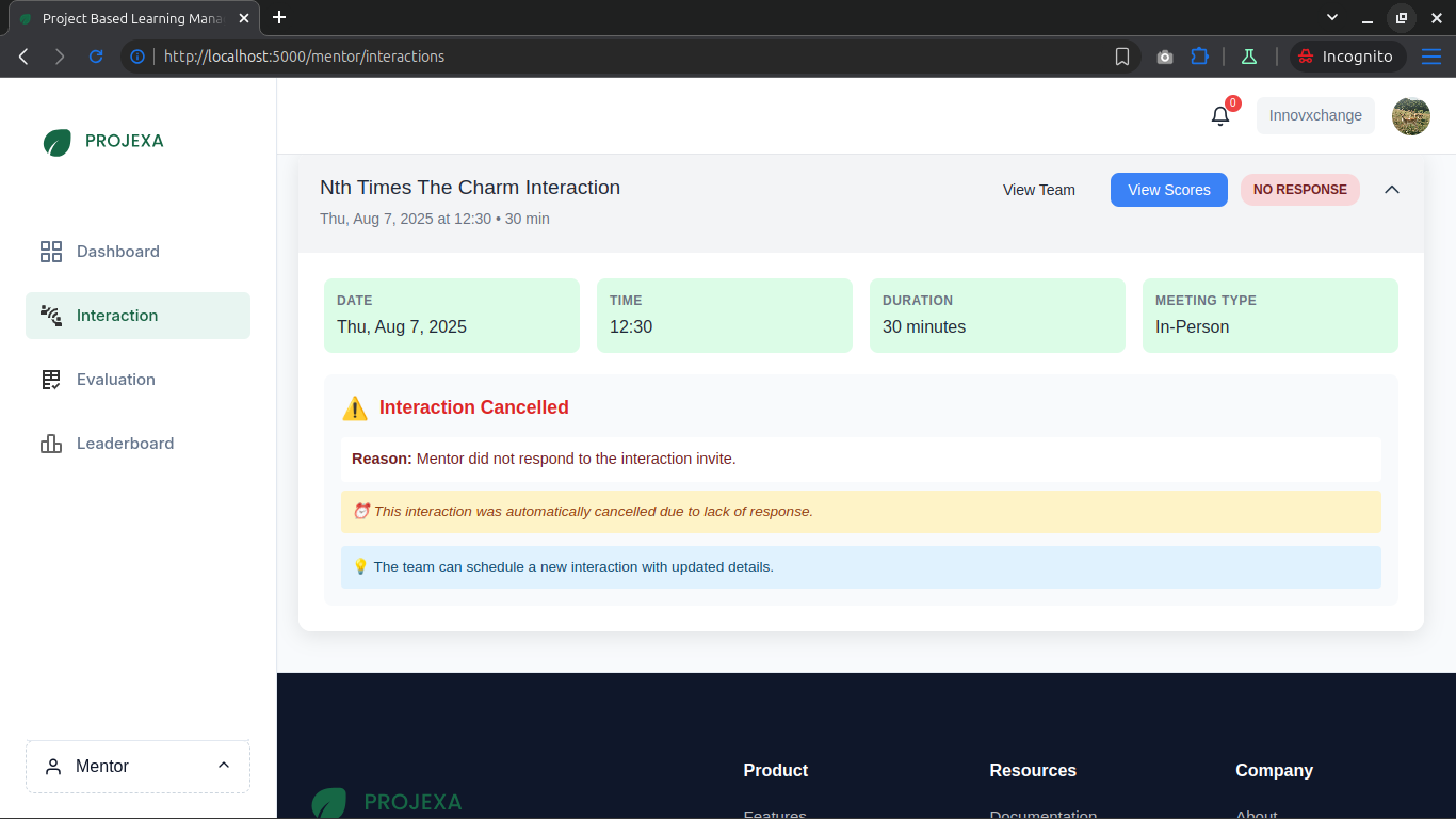 Projexa LMS Interaction Cancellation Email