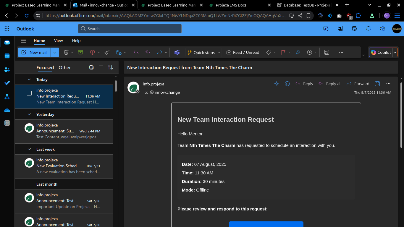 Projexa LMS Interaction Request Email